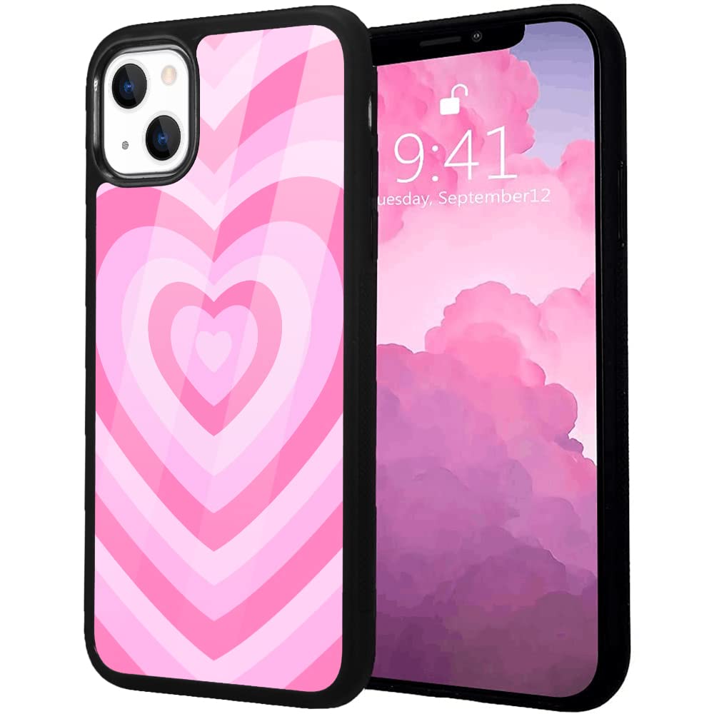 Idocolors Pink Love Heart Coffee Latte Printed Case Compatible With Iphone 13, Cute Soft Tpu Hard Back Scratch Resistant Ultra T