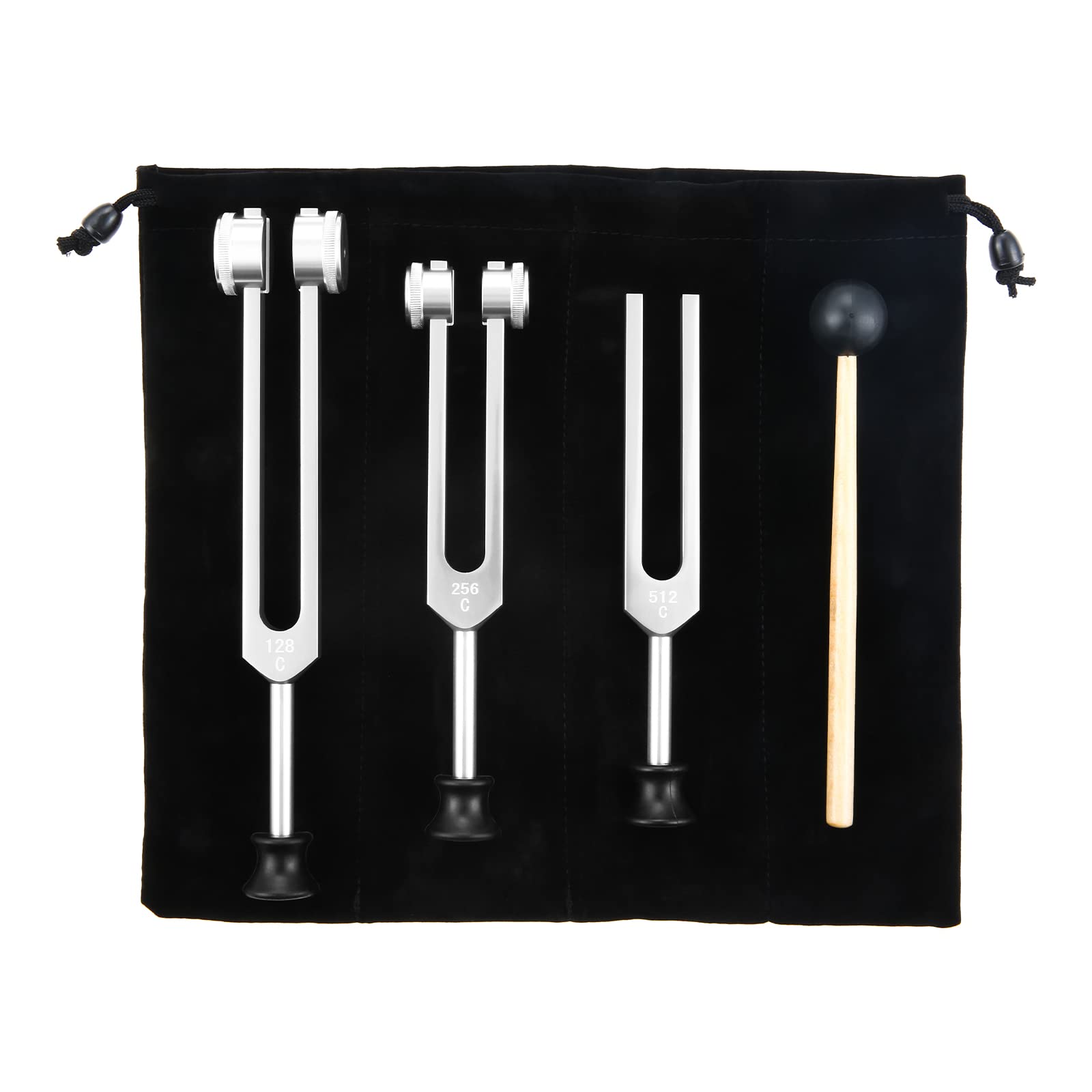 Tuning Fork Set(128Hz, 256Hz, 512Hz), Tuning Fork Kit For Chakra With Hammer, Storage Bag And Cleaning Cloth, Silver