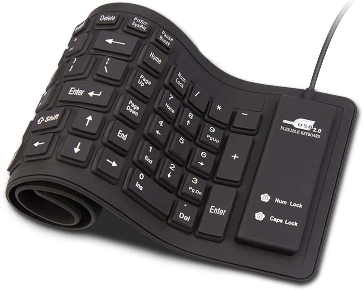 Sungwoo Foldable Silicone Keyboard Usb Wired Waterproof Rollup Keyboard For Pc Notebook Laptop (All Black)