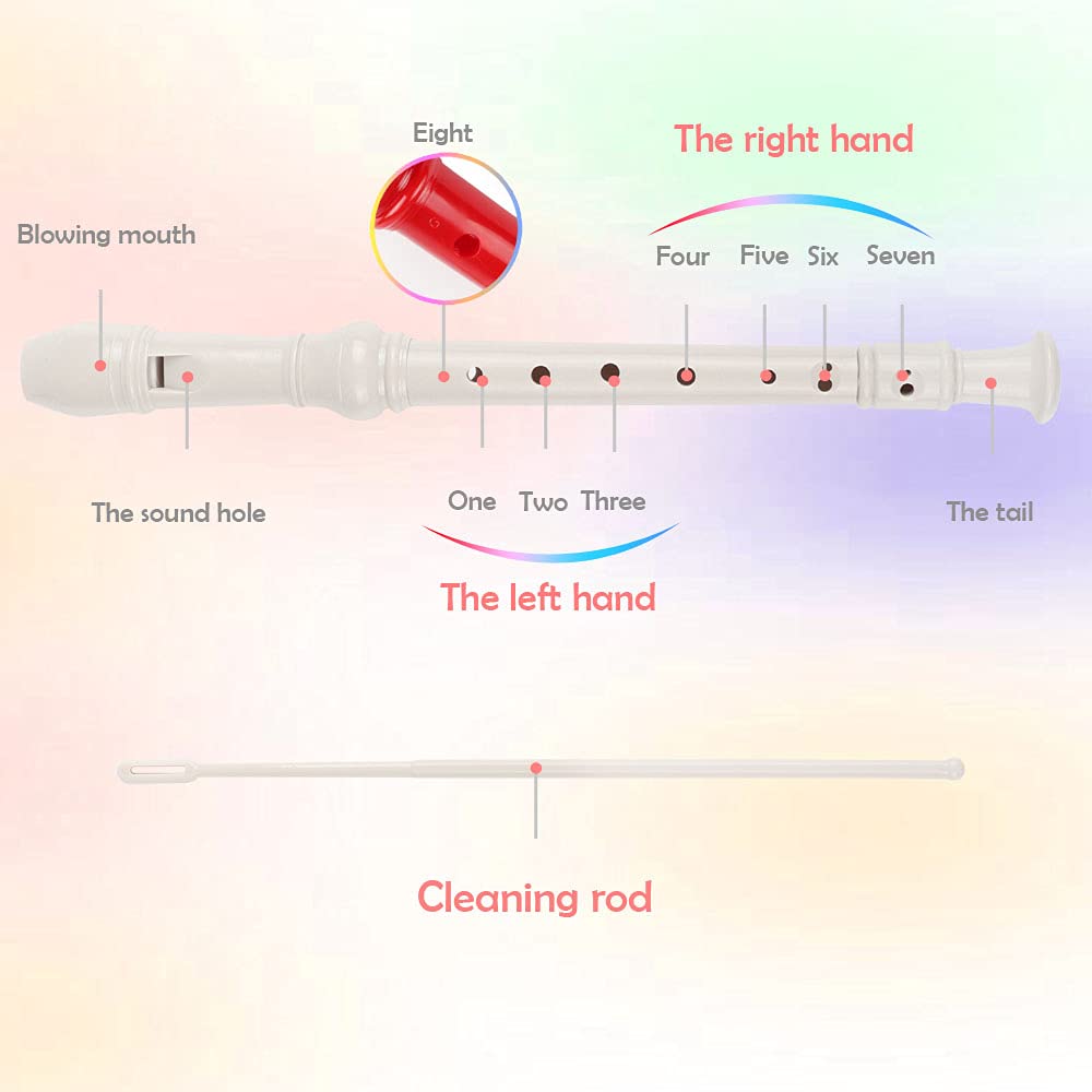 Mr.Power Soprano Recorder Abs Plastic Recorders German Style C Key With Cleaning Rod, Fingering Chart, Case Bag (White)