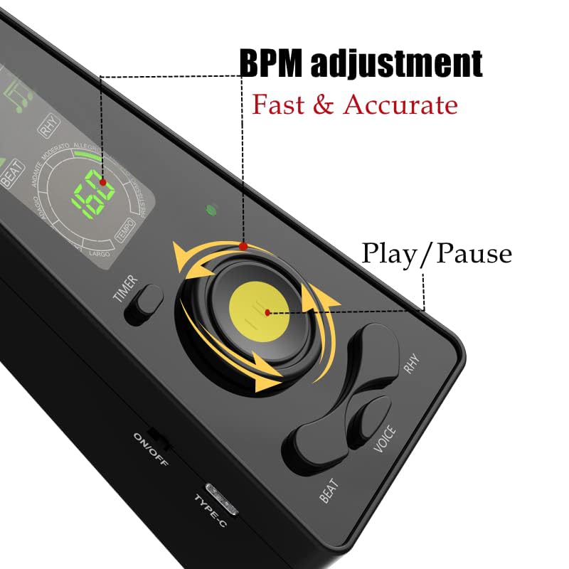 Auphy Digital Metronome For Piano Guitar Drum Violin With Timer Vocal Headphone Jack (Black)