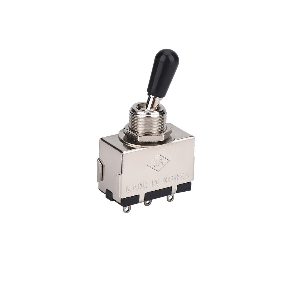 Guitar 3 Way Toggle Switch, Metal Enclosed 3 Way Selector Switch With Black Brass Tip Knob Replacement Part For Style Electric G