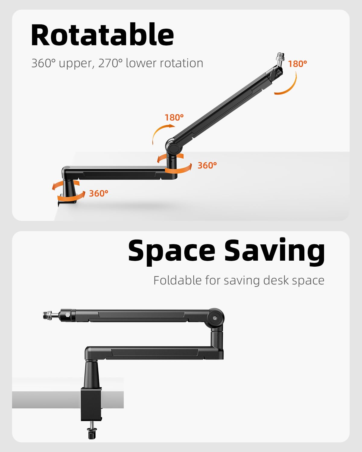 Todi Mic Stand Desk, Low/High Profile Mic Arm Bear 4.5Lbs With Extension Riser, Adjustable All Metal Desk Microphone Stand With
