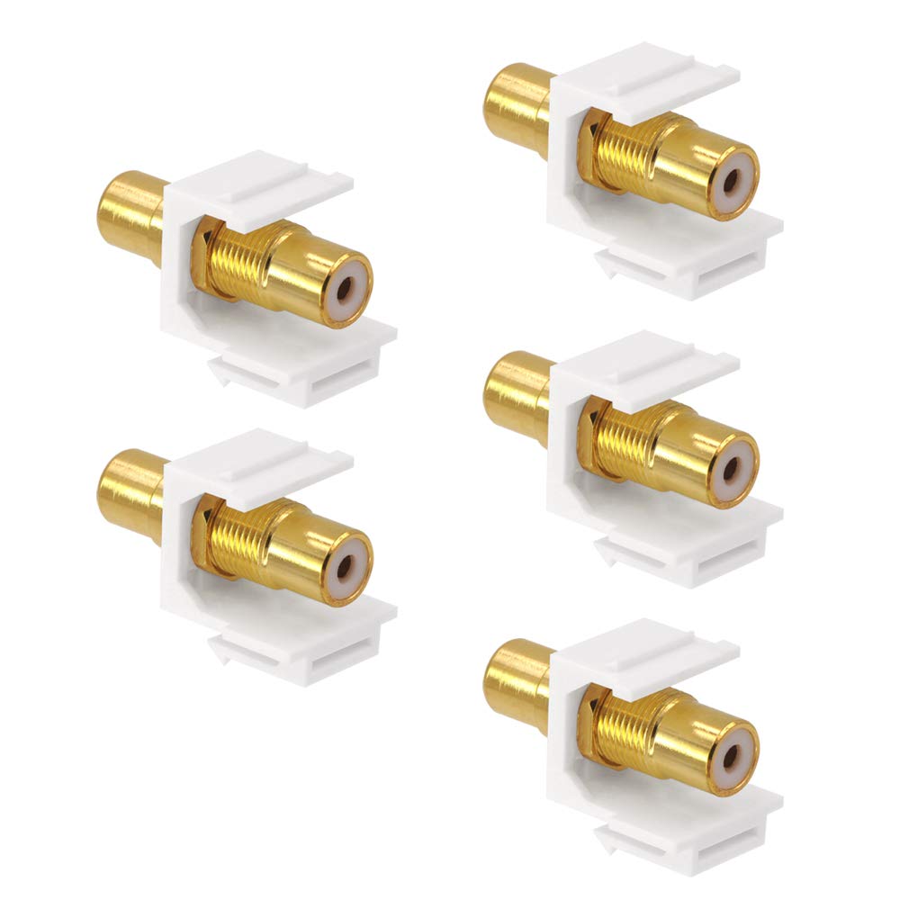 Vce 5 Pack Rca Keystone Jack Insert Gold Plated Rca Wall Jack Female For Wall Plate, White
