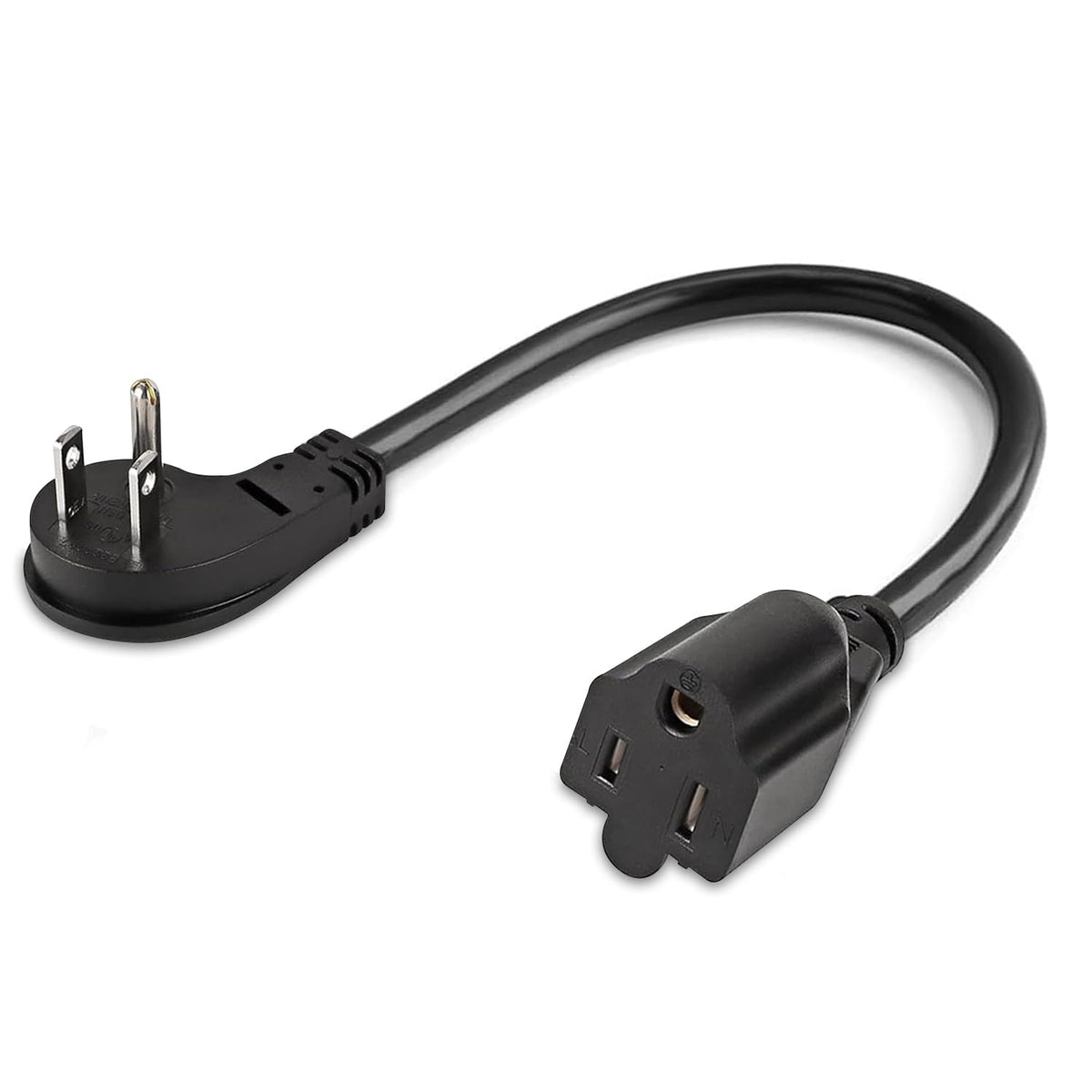 1875W Short Extension Cord,15A 16Awg Low Profile Flat Plug Heavy Duty Extension Cord Outlet Saver 3 Prong Grounded Power (Black