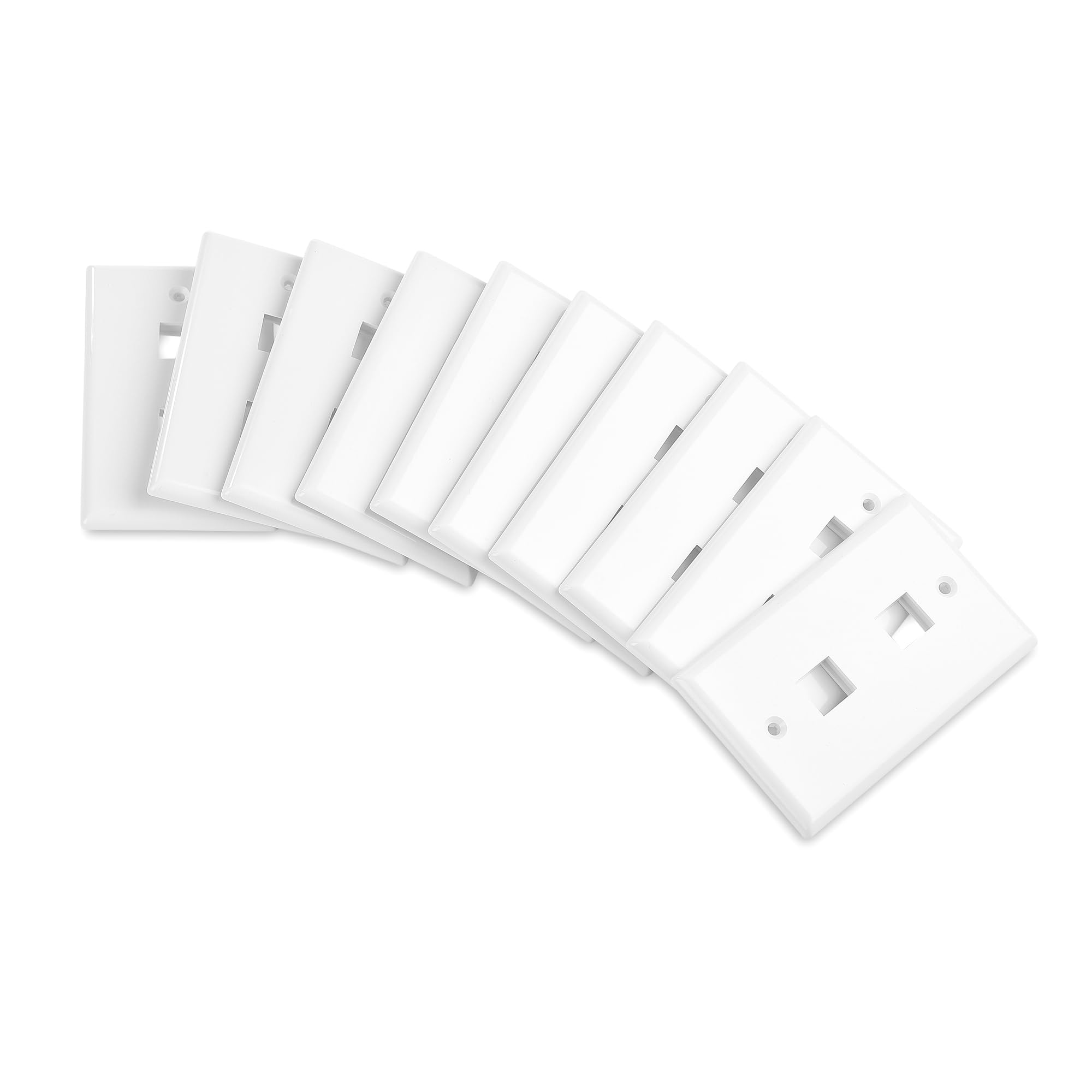 Cable Matters 10 Pack Low Profile 2 Port Keystone Jack Wall Plate, RJ45 Wall Plate for Keystone Jacks in White