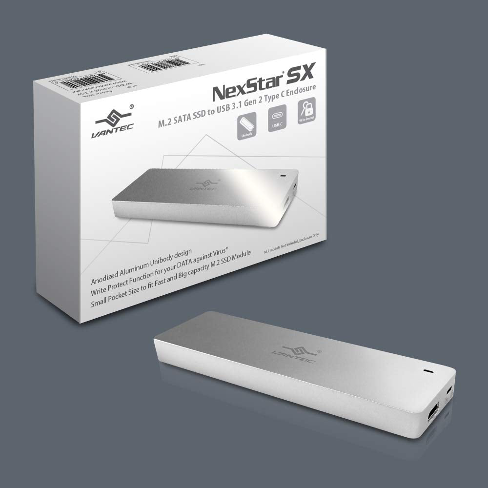 Vantec M.2 SATA SSD to USB 3.1 Gen 2 Type C Enclosure with Type C to C Cable, Silver (NST-203C3-SV)