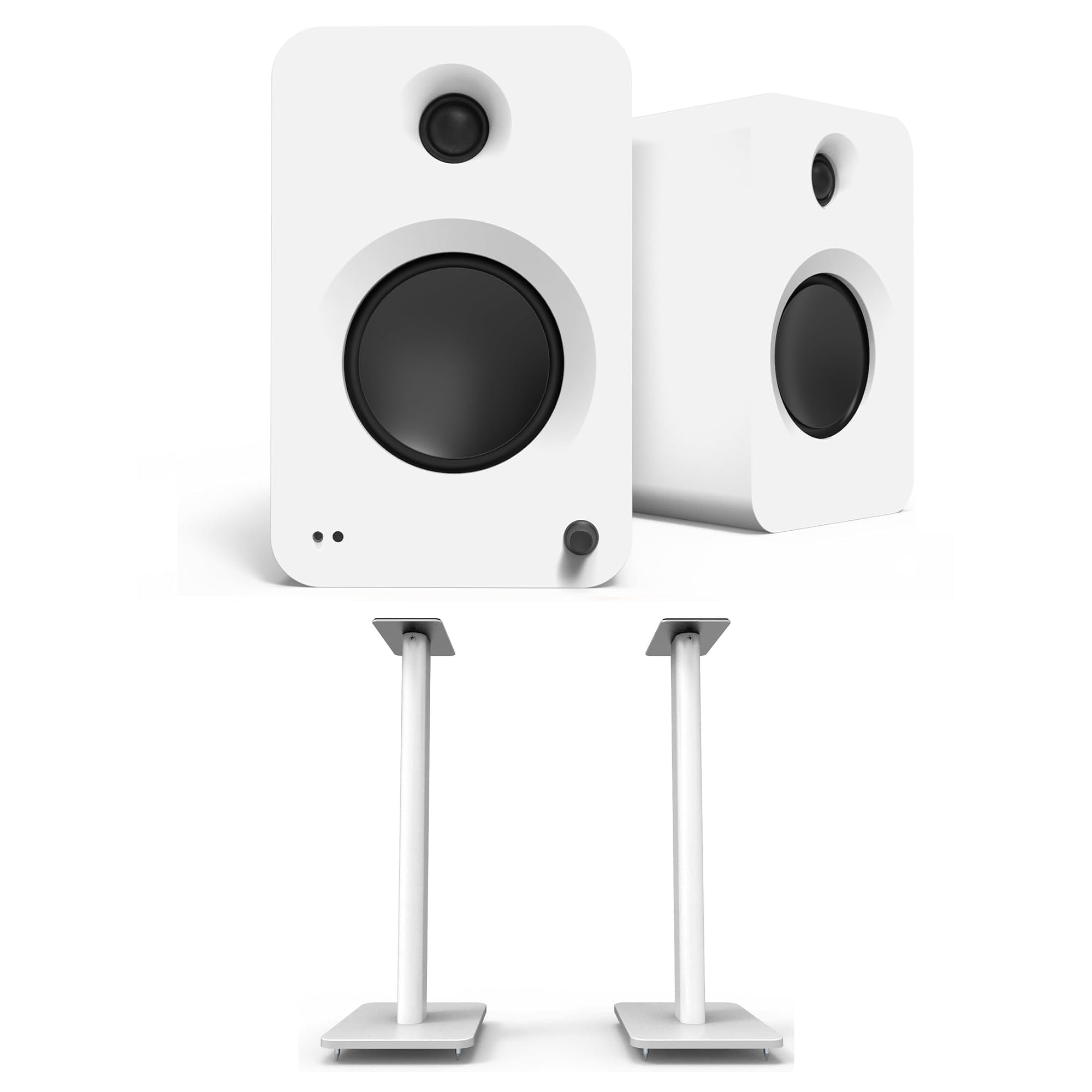 Kanto REN MW Bluetooth Powered Bookshelf Speakers - Matte White Pair SP32PLW 32 Fixed-Height Stands for Bookshelf Speakers - Whi