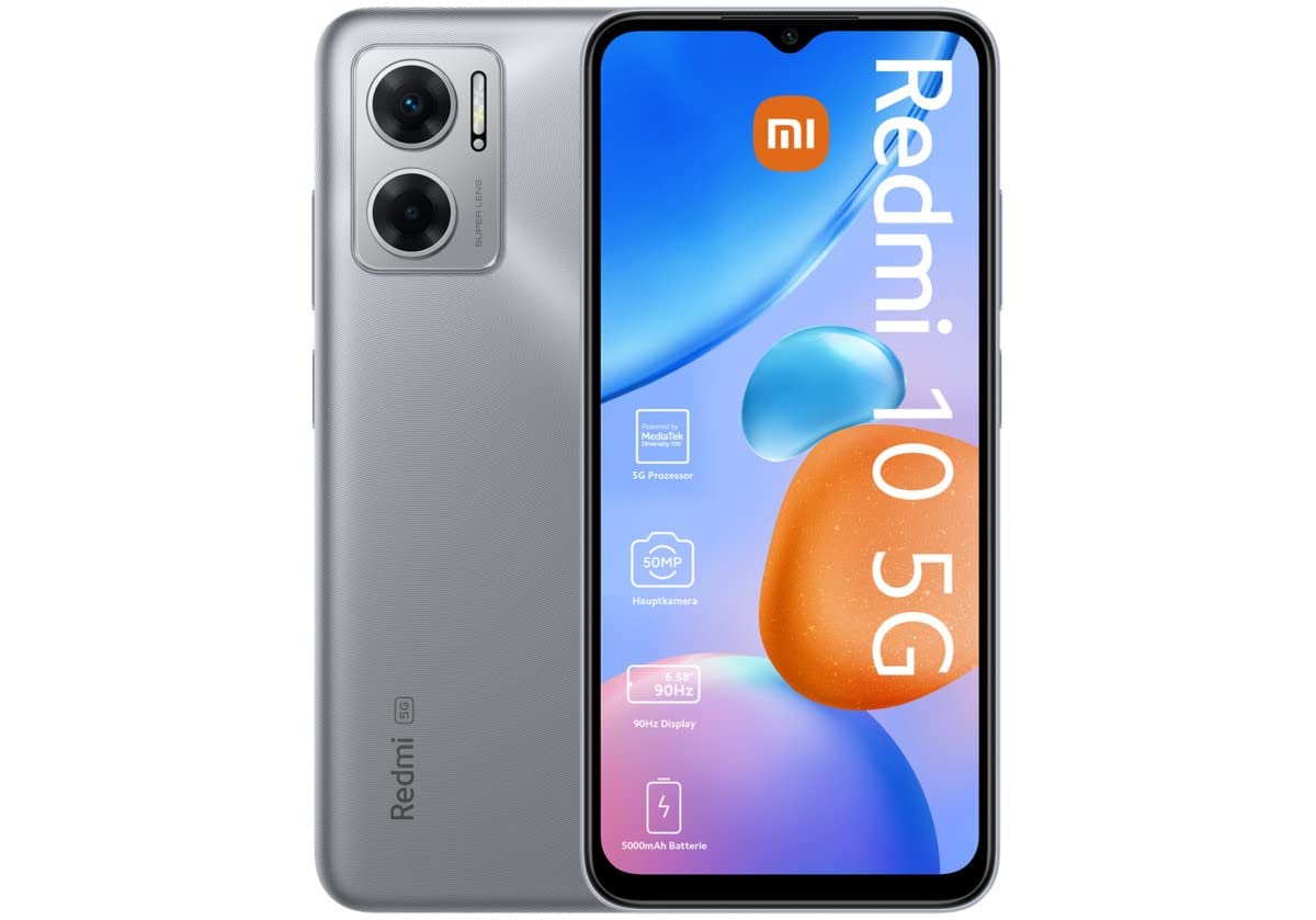 Xiaomi Redmi 10 5G + 4G Lte (64Gb + 4Gb) Gsm Unlocked 6.58' 50Mp Dual Super Lens Cam (Tmobile Mint Tello And International Global) + Fast Dual Usb Car 51W Charger (Chome Silver Global)