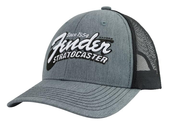 Fender Stratocaster Guitar Hat, Trucker Ht With Adjustable Strap, Heather Gray