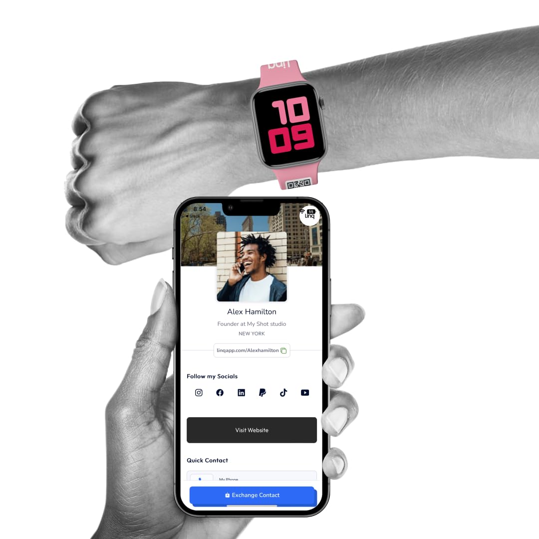 Linq Band V2 For Apple Watch - Smart Nfc And Qr Bracelet Wristband - Easily Share Contact Info, Social Media, And More! (Rose Pi