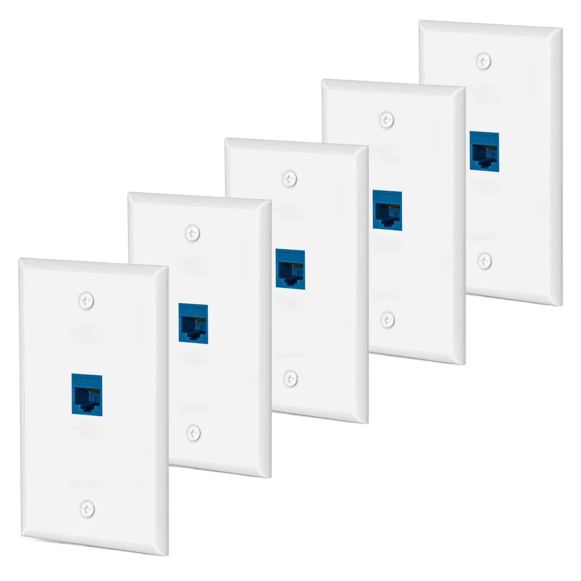 Huahenght Cat6 Ethernet Wall Plate Outlet 1 Port Rj45 Network Female To Female Keystone Wall Coupler Jack Plate (1 Cat6 5 Packs,