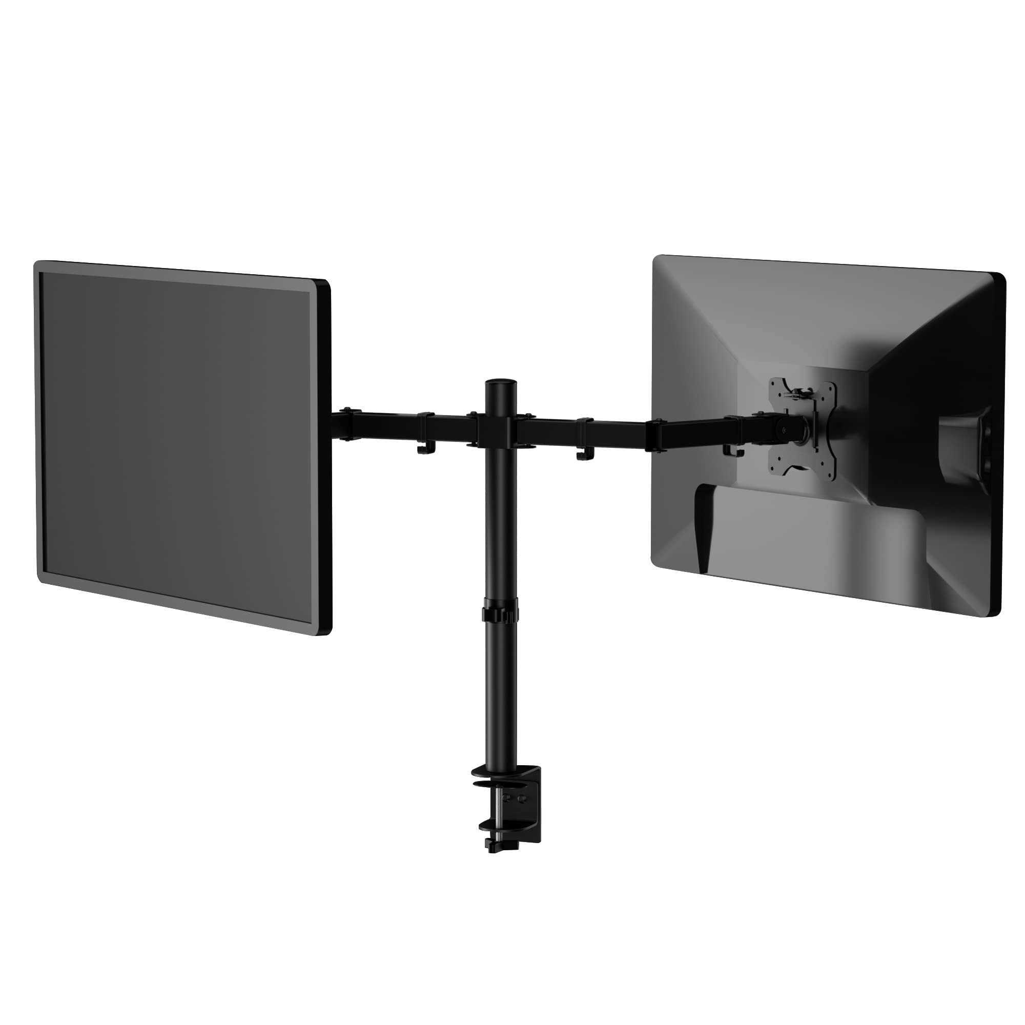 Aeons Dual Monitor Desk Mount Stand, Adjustable Dual Arm Mount Fits 27 Inch Lcd Screen With Vesa, Clamp And Cable Management, Black