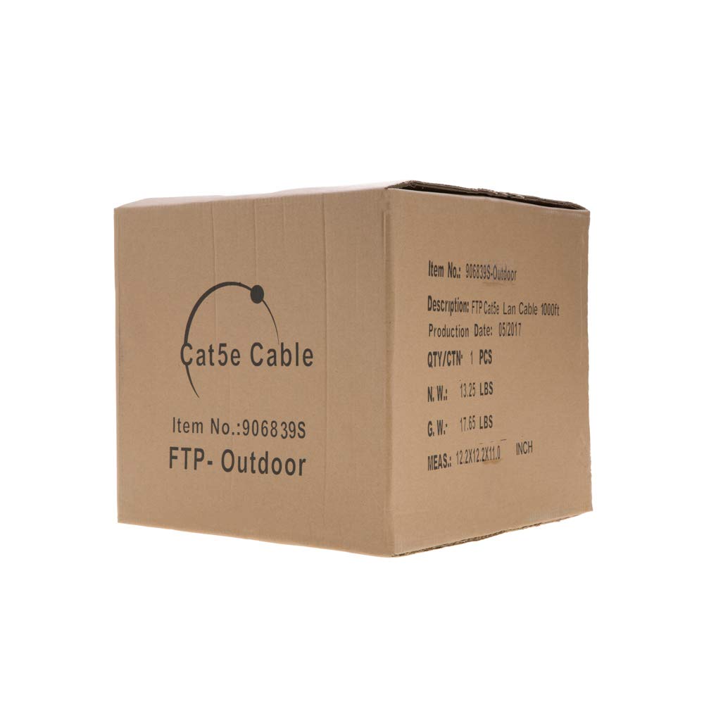 Cables Direct Online 1000Ft Cat5E Ftp Outdoor 24 Awg Cable Shielded Wire Solid Direct Burial Uv (1000Ft, Ftp)