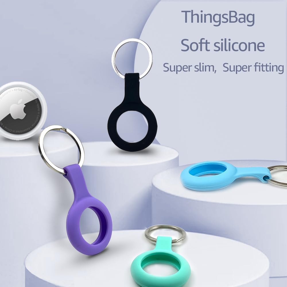 Thingsbag Airtags 4 Pack Holder Keychain, Silicone Gps Case Key Ring For Air Tags 4, Key Chain Accessories For Apple Item Finder