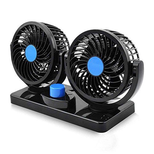 Woschmann Mitchell 12V Dc Electric Car Fan For Dashboard, Double Head Cooling Electric Fan, 360 Degree Rotatable Small Fan For C