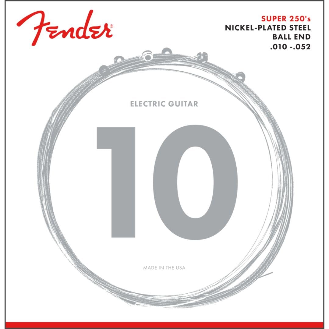Fender Super 250 Electric Guitar Strings, Nickel Plated Steel, Ball End, 250Rh .010 .052
