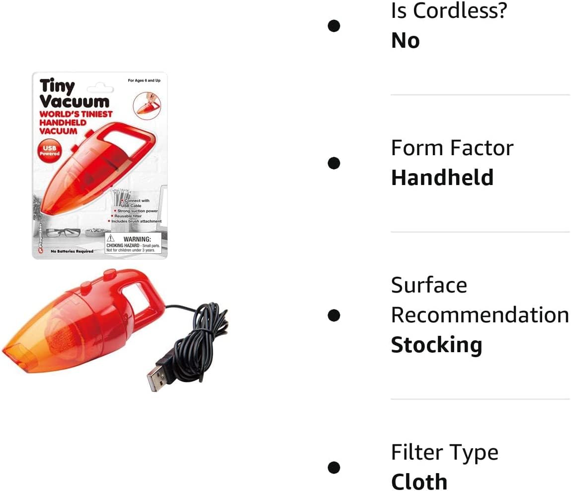 Playmaker Toys World'S Tiniest Vacuum, Usb Powered, Strong Suction, Brush Attachment, 3.7V, For Home And Office