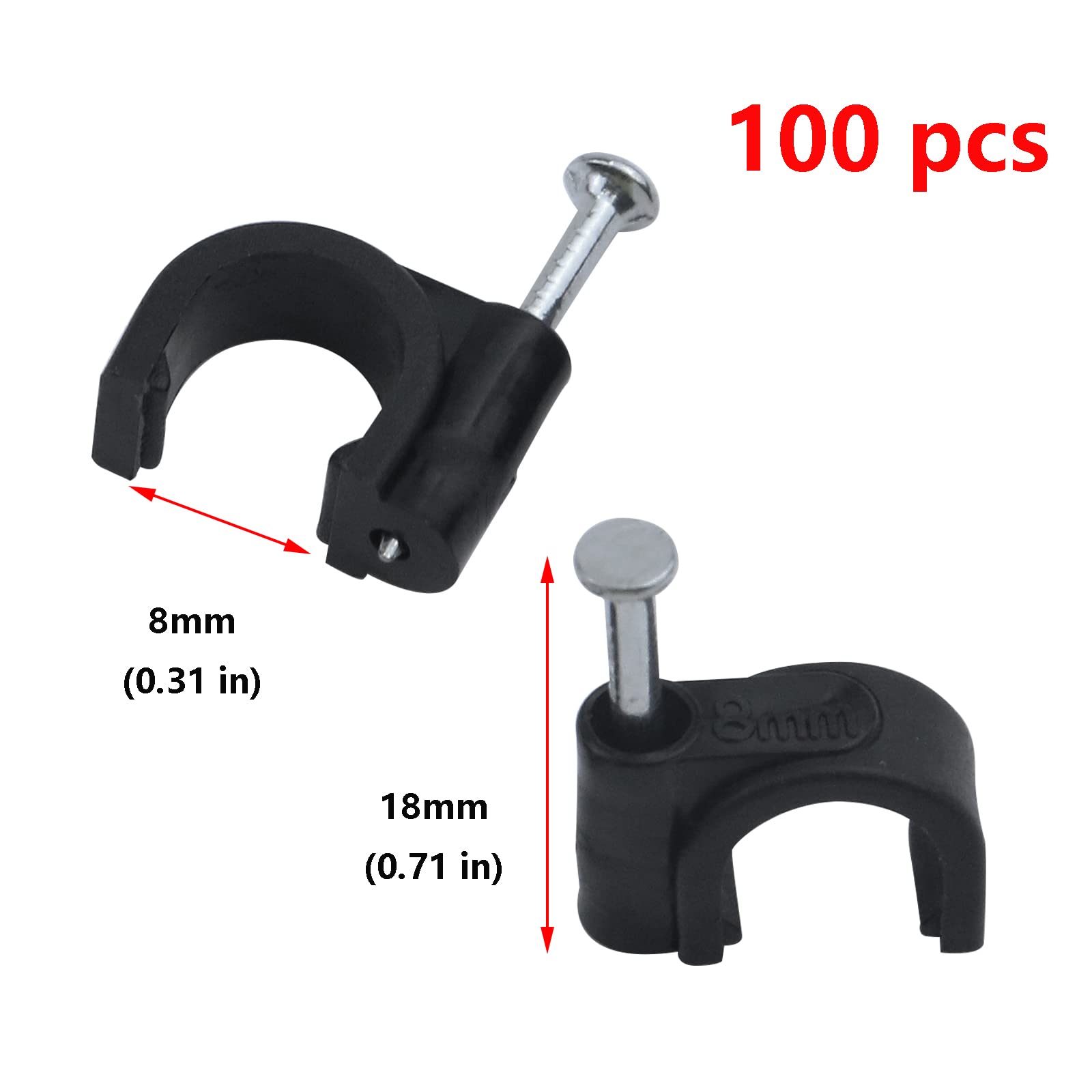 Antrader Nail In Cable Clips, Ethernet Cable Nails Tacks Clips 8Mm For Rg6 Cat6 Cable Management, Black, 100Pcs