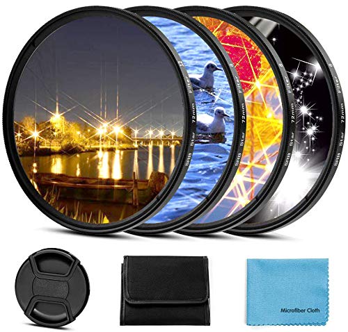 55Mm Star Filter 4 Pieces Starburst Lens Filter(4 Points,6 Points,8 Points,12 Points) With Centre Pinch Lens Cap For Canon Nikon