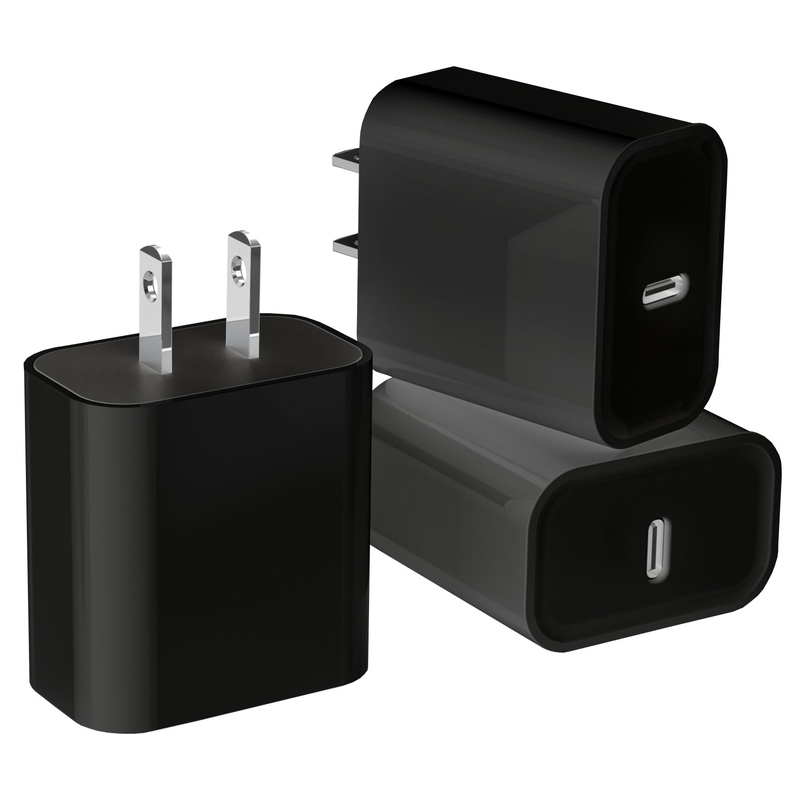 3Pack Iphone 16/15 Charge Block,Usb C Charger,Black Charger Adapter,Quick Fast Charger Pd Adapter Plug 20W Power Delivery Type C