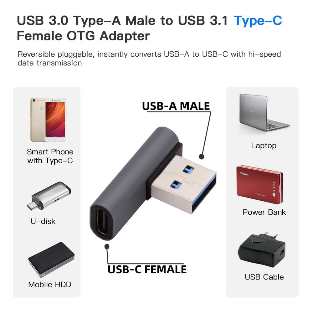 Cablecc Usb-C Type C Female 90 Degree Left Angled Low Profile To Usb 3.0 A Male Data Adapter For Laptop Desktop