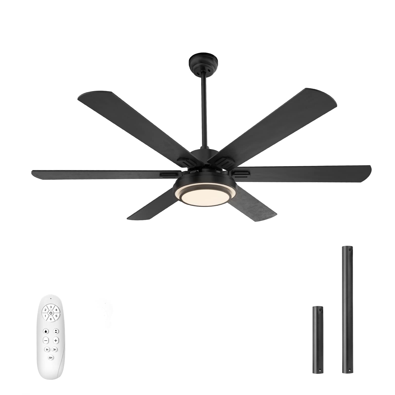 warmiplanet Ceiling Fans with Lights and Remote Control, 62 Inch, 6 Speeds Reversible DC Motor, 3 Color Dimmable Light, Timer, N