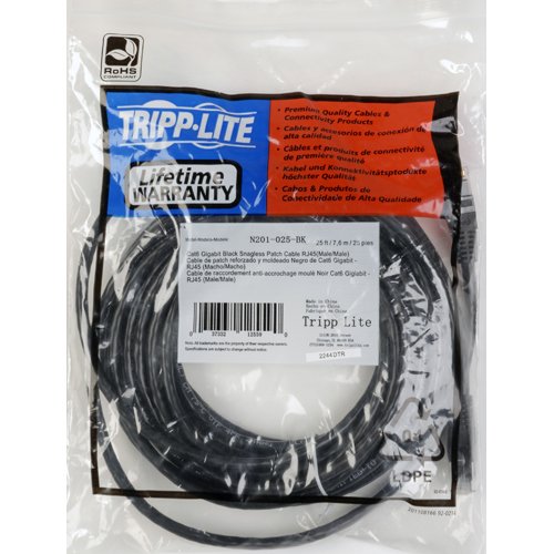 Tripp Lite Cat6 Gigabit Snagless Molded Patch Cable (Rj45 M/M)   Black, 25 Ft.(N201 025 Bk)