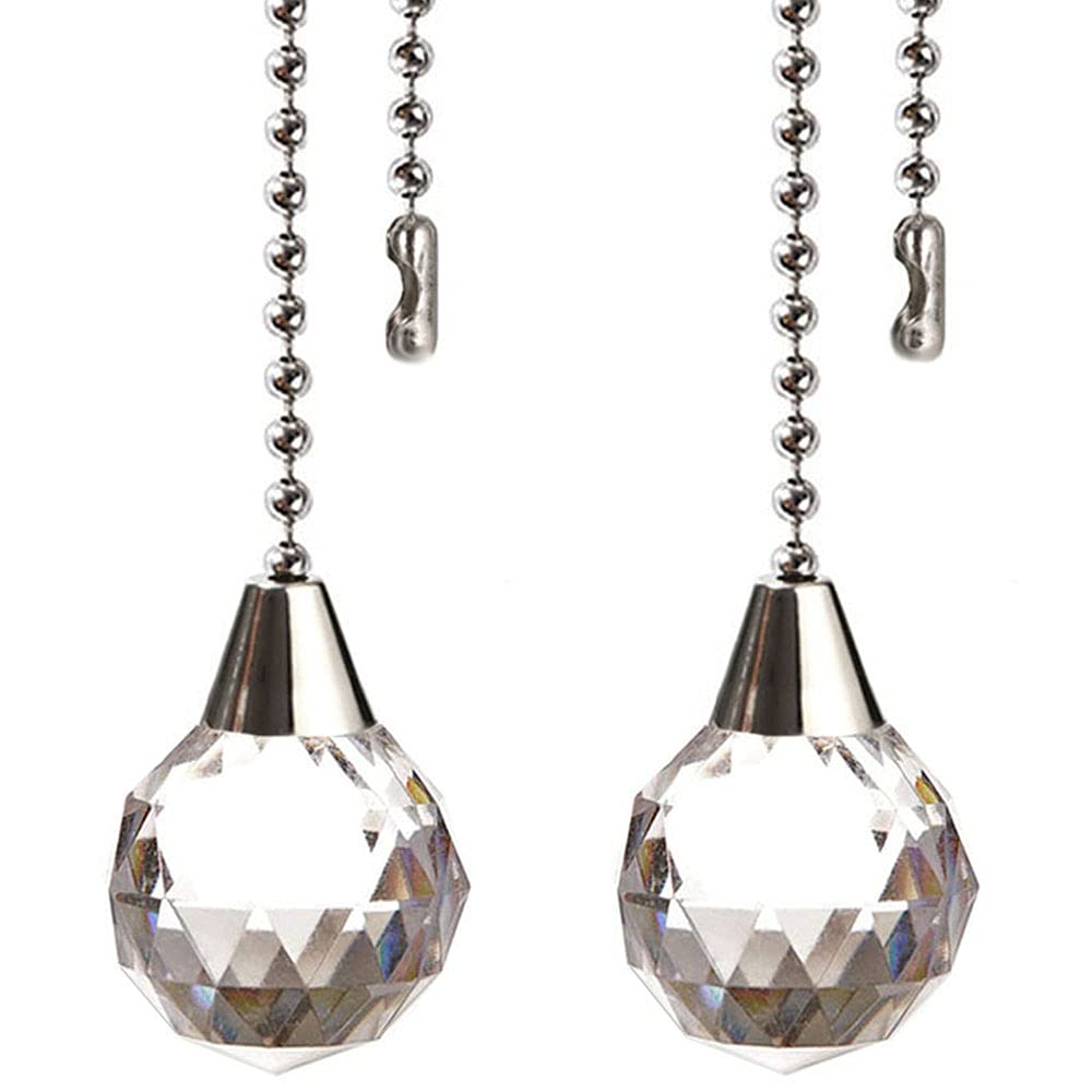 Akahttbn Ceiling Fan Pull Chain Decorative Extension 12 Inches Clear Prism Ball Fan Pulls Set For Ceiling Light Lamp Fan Chain E