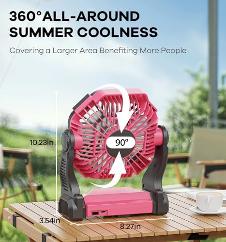 Dowilldo Camping Fan With Led Lantern, 10400Mah Portable Battery Operated Outdoor Fan, Personal Rechargeable Fan For Travel, Hik