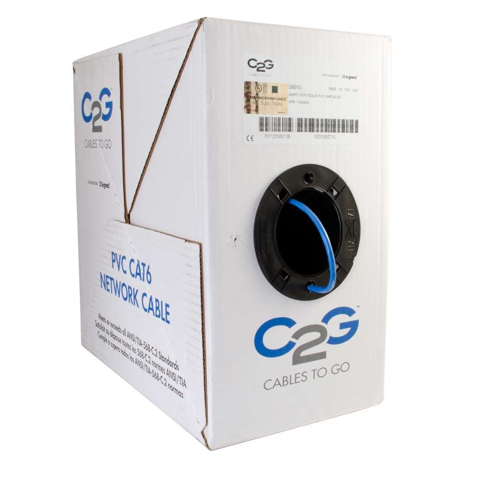 C2G 56017 Cat6 Bulk Cable   Unshielded Ethernet Network Cable With Solid Conductors   Riser Cmr Rated, Taa Compliant, Blue ,1000