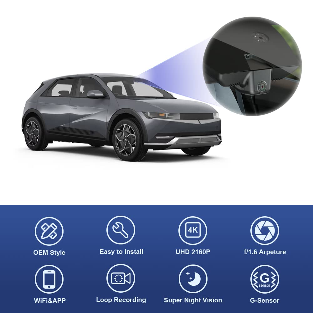 Fitcamx 4K Dash Cam Compatible With Hyundai Ioniq 5 2022 2023 2024 Limited Sel (Has Auto Dimming), Oem Look, Uhd 2160P Video, Lo