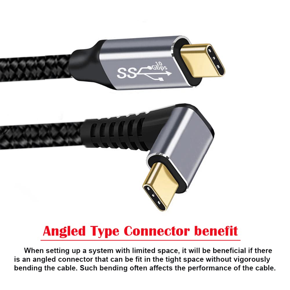 Cablecc Type-C Usb-C Male 90 Degree Up Down Angled To Male Usb3.1 10Gbps 100W Data Cable For Laptop Phone 200Cm