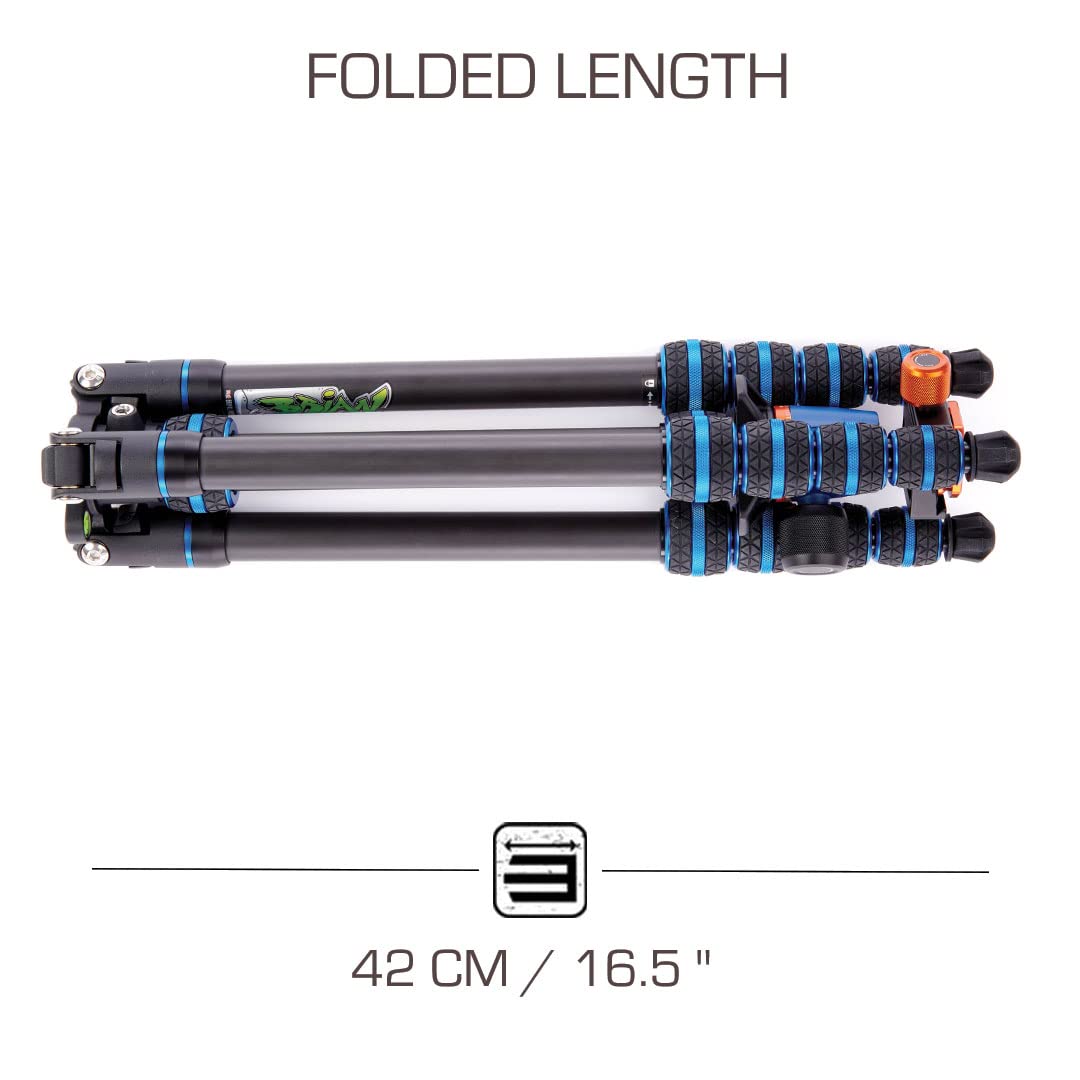3 Legged Thing Punks Brian 2.0 Carbon Fibre Travel Friendly Tripod   Compact & Adjustable Camera Tripod With Three Detachable Legs   Blue/Black (Brianblue2.0)