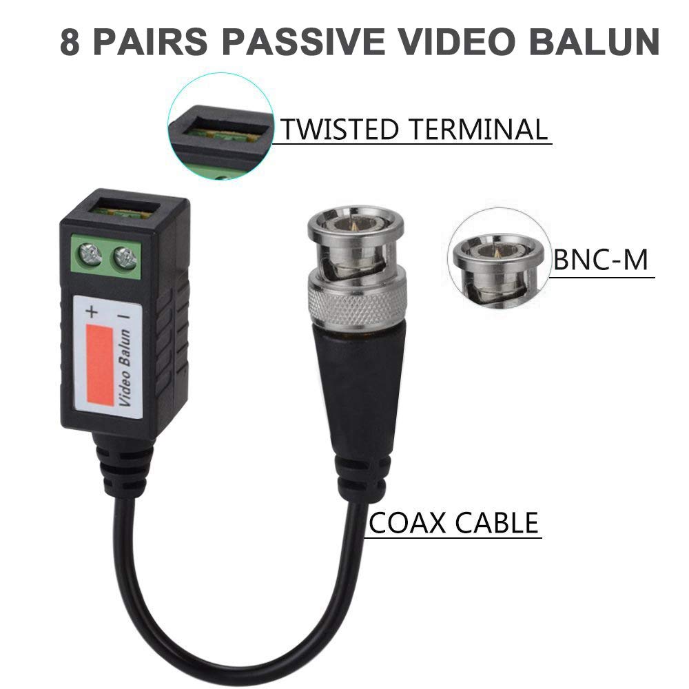 Tjmd Video Balun Connectors 8 Pairs Cat5 Hd Mini Cctv Bnc Passive Video Balun Transceiver Cable For Bnc Male Cable Via Cat5/5E/6
