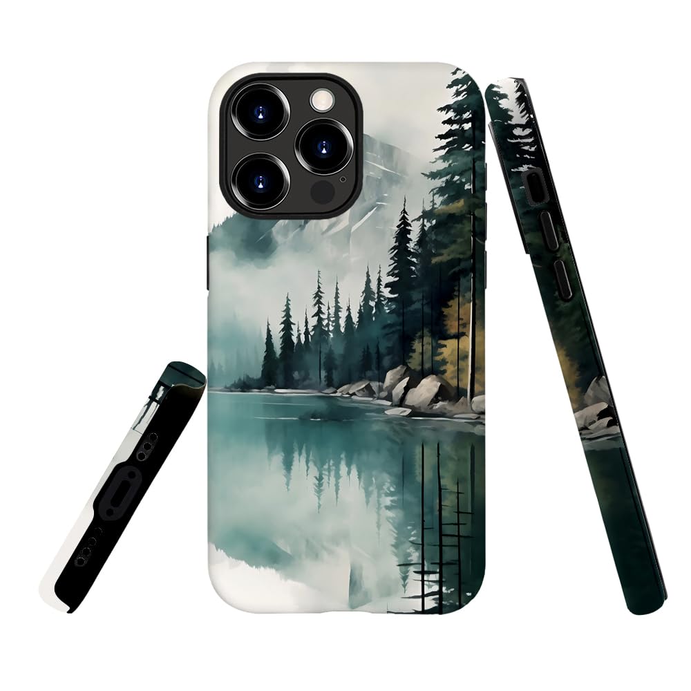 kiritfox Case Compatible with iPhone 16 Pro,Hybrid 2-Layer Hard Shell,Shockproof Soft for Girl Women,Forest Lake Mountain Waterc