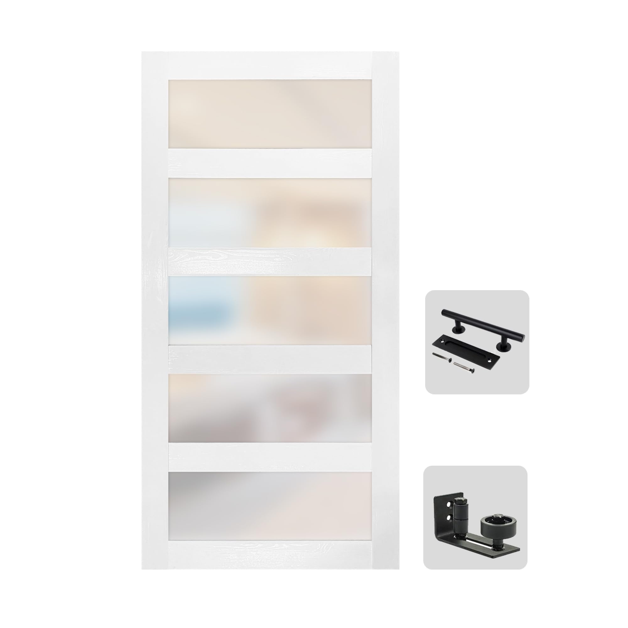 S&Z TOPHAND 42 in x 80 in Glass MDF BarnDoor, PVC Surface, Simple DIY Assembly, with Senior Door Handle. Only Door, No Sliding H