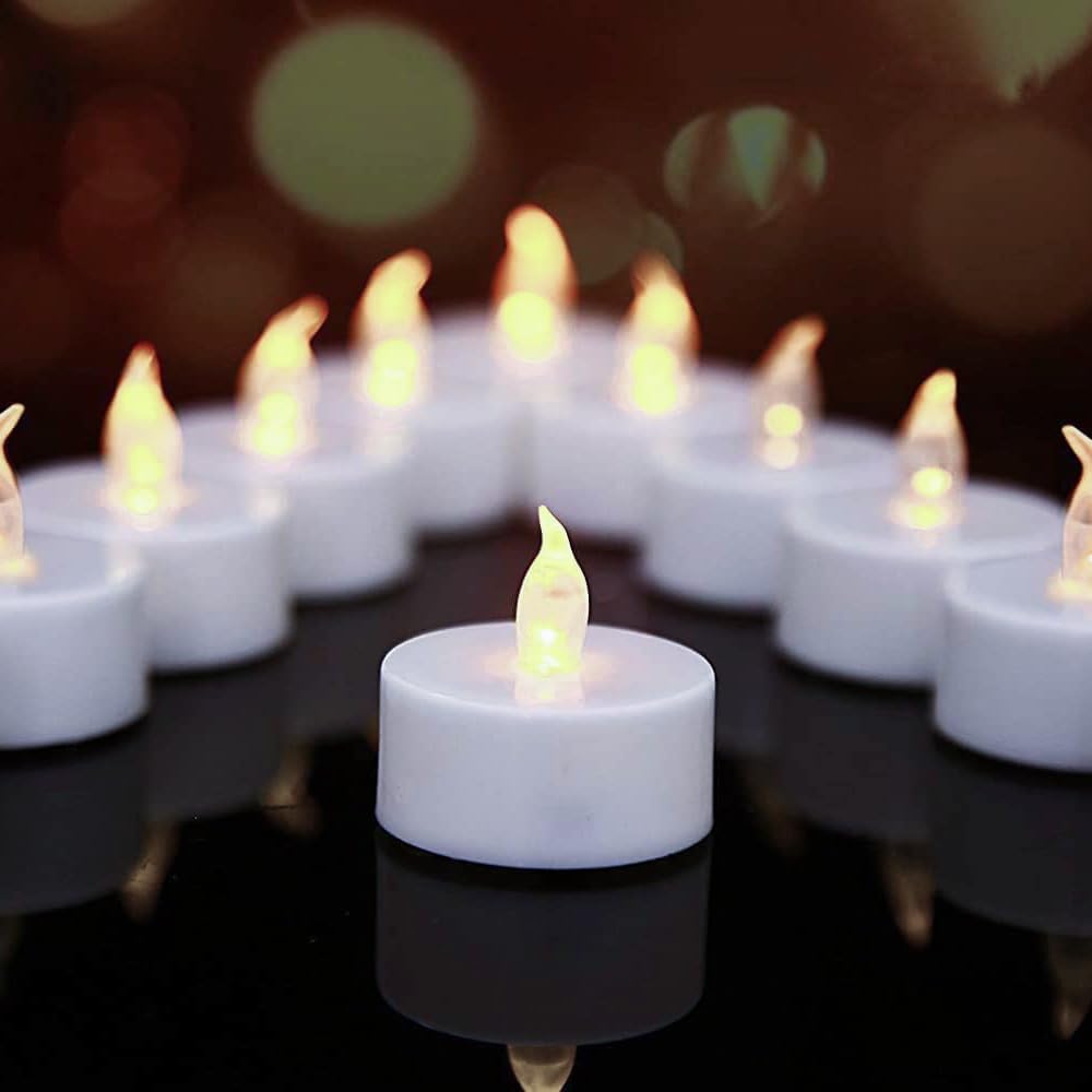 Oshine 50 Pack Battery Operated Tea Lights: Flameless Votive Candles Realistic Bright Flickering Led Ted Lights Candles Lamp Las