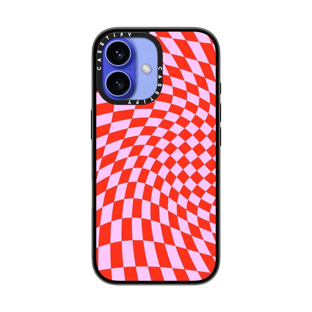 Casetify Compact Case For Iphone 16 [Lightweight / 4 Ft. 2X Military Grade Drop Protection/Slim]   Strawberry Checkers   Clear B