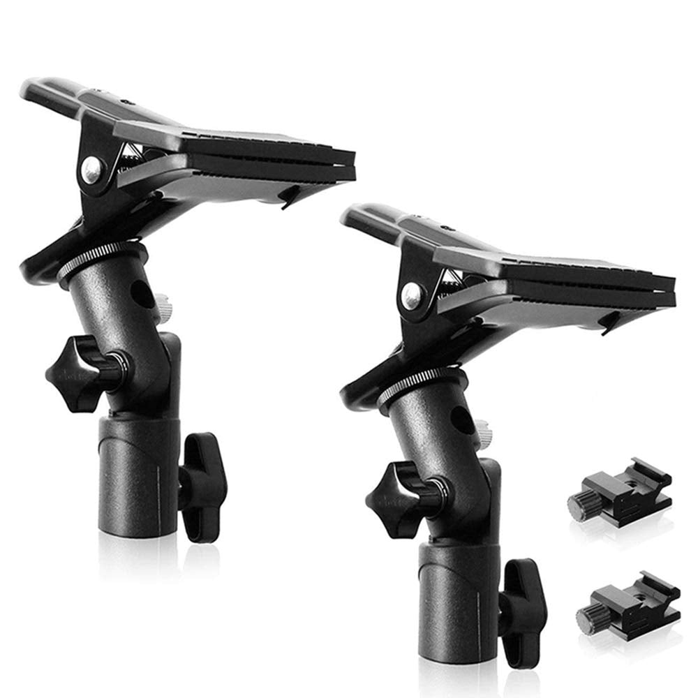 Selens 2 Packs Photography Reflector Clamp Holder Speedlite Hot Shoe Bracket With 1/4'' & 3/8'' Screw Mount With Photo Studio Light Stand, Lighting Umbrella Reflector
