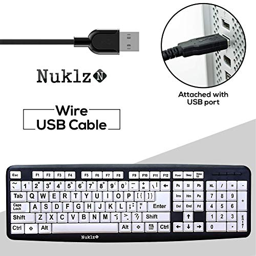 Nuklz N Large Print Computer Keyboard | Visually Impaired Keyboard | High Contrast Black And White Keys Makes Typing Easy | Perf