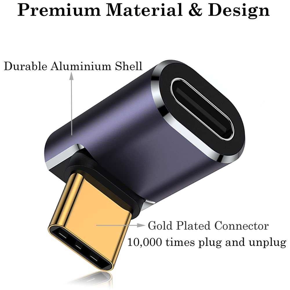 AuviPal 90 Degree Right Angle USB C Male to Female Adapter Up Down Extender 2 Pack Purple