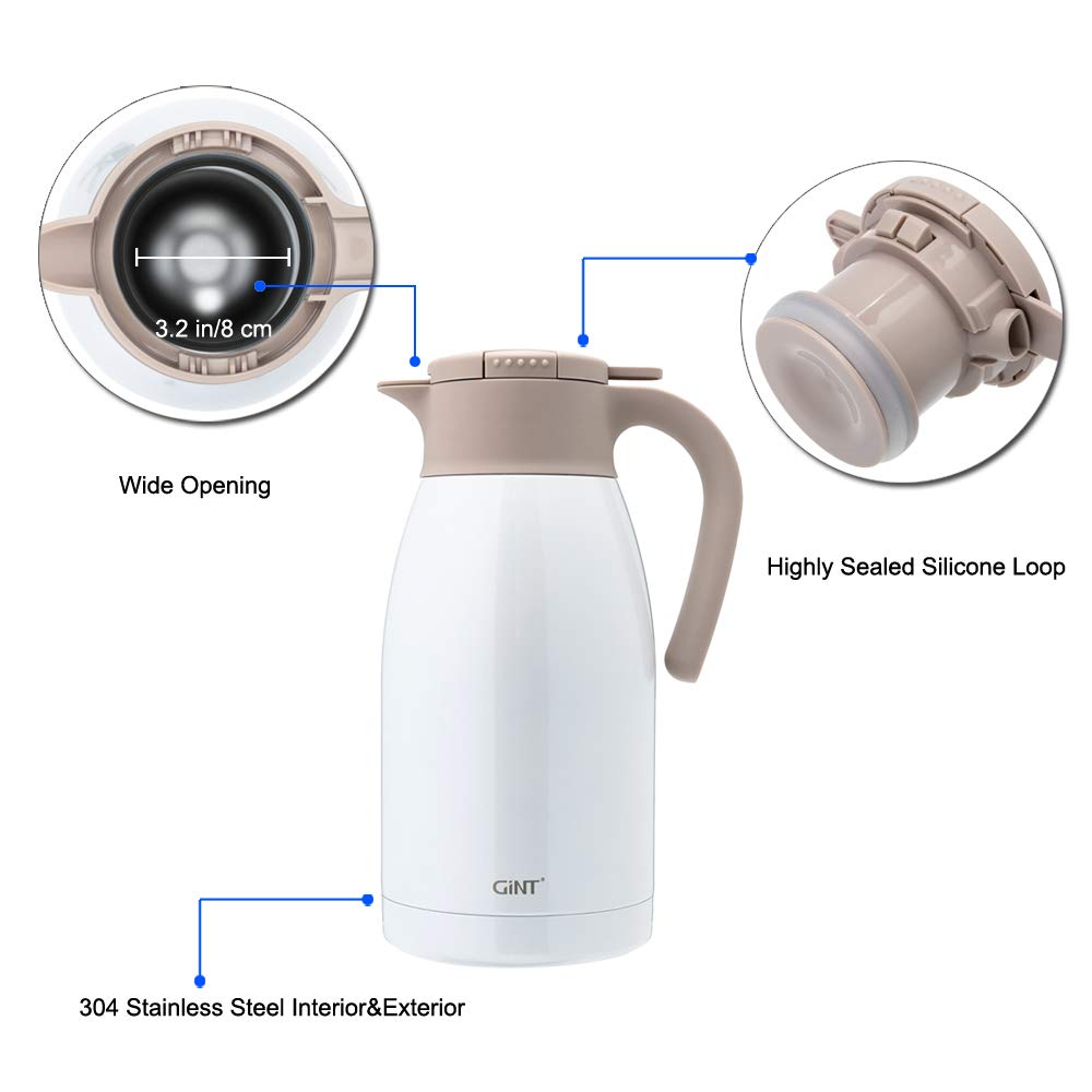 Gint 1.9L / 64Oz Thermal Coffee Carafe, Insulated Stainless Steel Coffee Carafes For Keeping Hot/Double Walled Vacuum Thermos (W