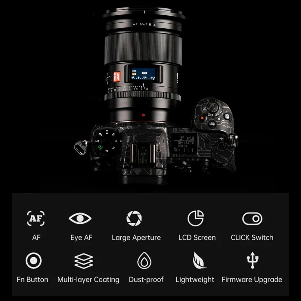 Viltrox Af 16Mm F1.8 F/1.8 Full Frame Lens For Nikon Z-Mount Cameras,Autofocus Z Mount With Built-In Lcd Screen Wide Angle Lens