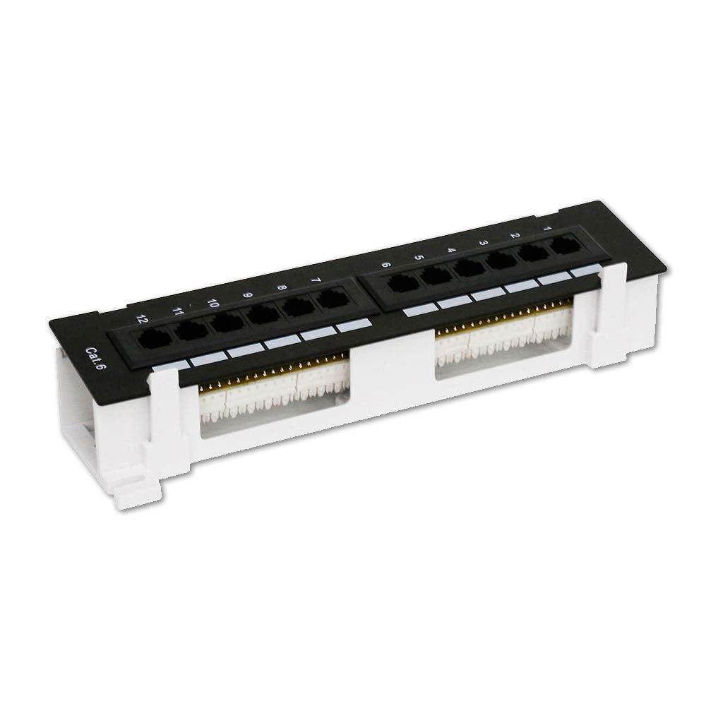 Wall Mount 12 Port Cat6 Patch Panel, 110 Type, 568A & 568B Compatible, 10 Inch