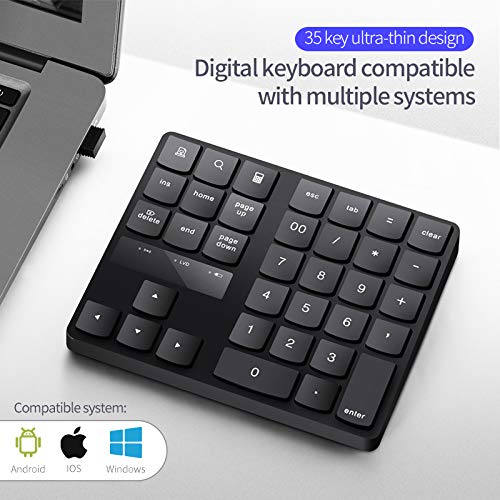 Attoe Numeric Keypad, 35 Keys Portable Usb Wireless Numeric Keypad Rechargeable Ultra Silent External Numeric Pad For Macbook An