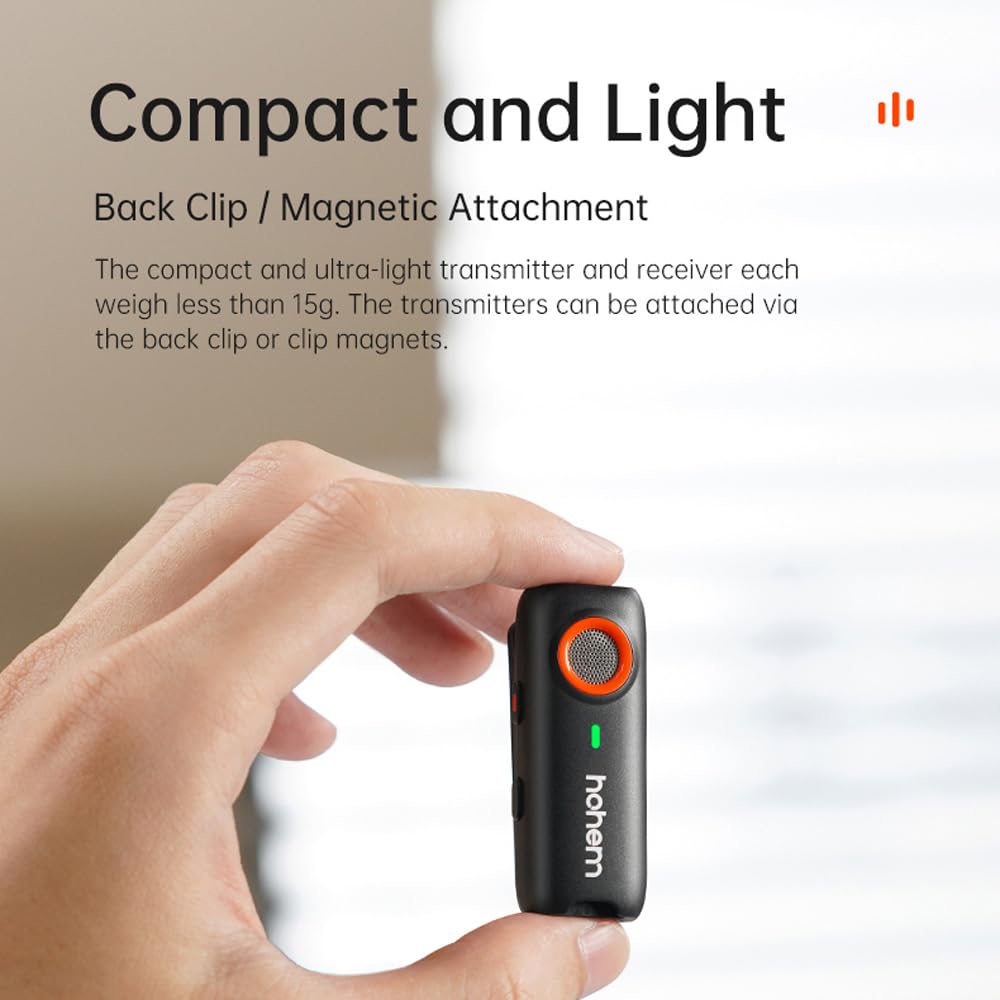 Hohem Mic-01 Wireless Lavalier Microphone, 3-Level Noise Cancelling Built-In Tf Card Slot Remote Shutter Control Clip On/Magnet