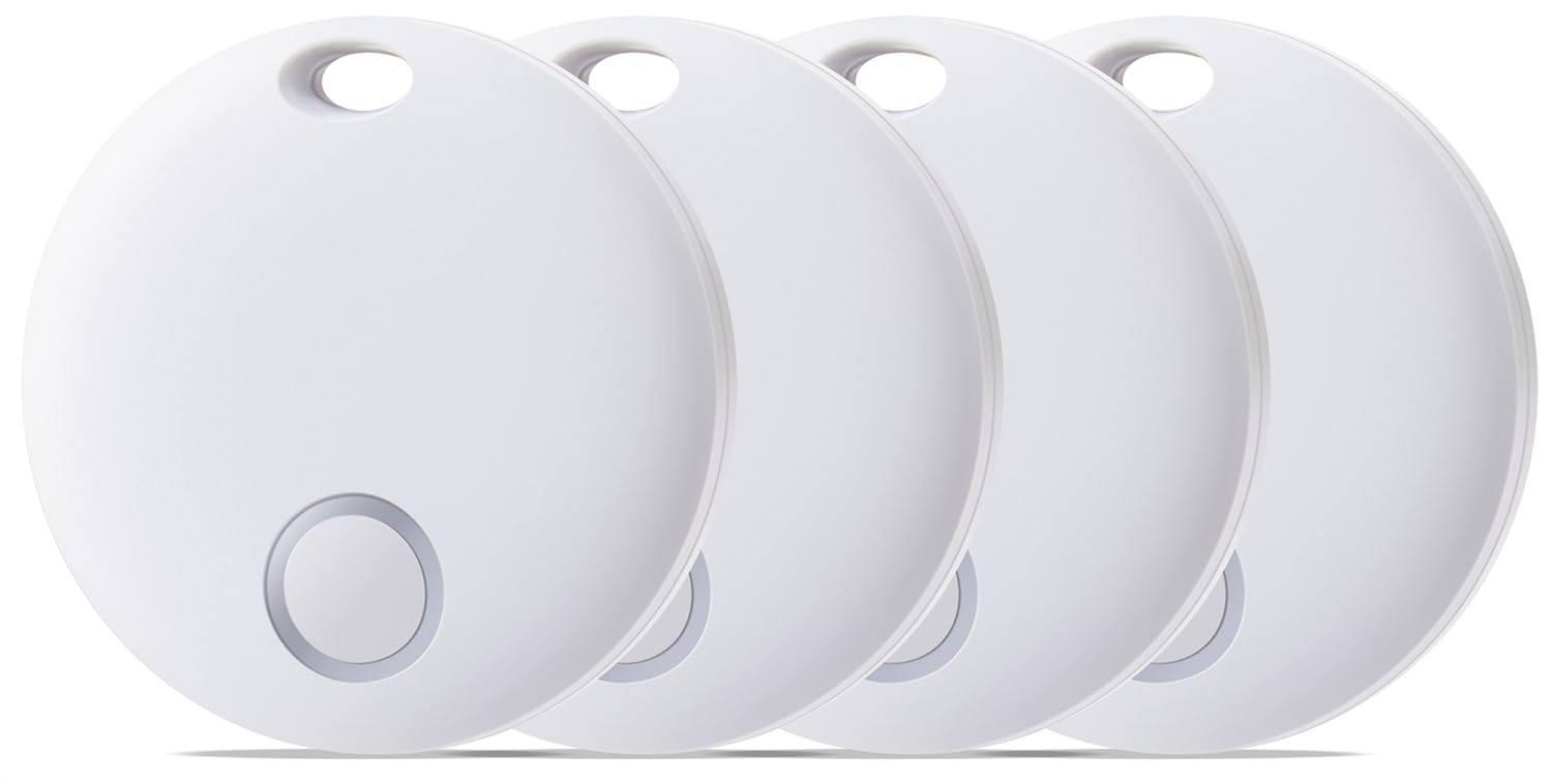 Reyke Smart Tag, Bluetooth Luggage Tracker. Works With Apple Find My (Ios Only), Item Locator For Key, Luggage, Backpack, Wallet, Ip67 Waterproof, 4 Pack White