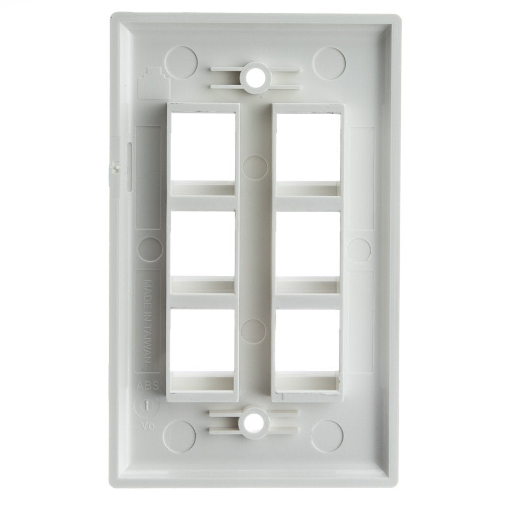 Keystone Wall Plate 6 Port, White (Cat5E, Cat6, Coax (Video), Aux (Cat6 For Data, Ip Phone, Pots Or Other), Single Gang, Cablewh