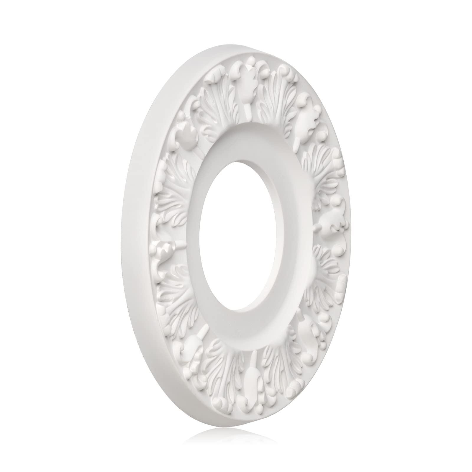 Elfcab 2 Pcs Molded Pu Ceiling Medallion For Light Fixtures And Ceiling Fans, 13Od X 3-1/2Id X 3/4 P (White)